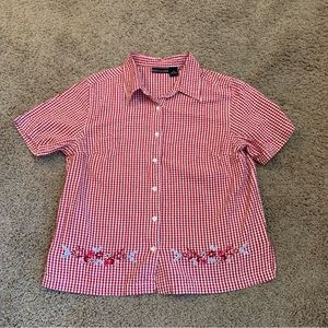 Just Class Red & White Gingham Embroidered Blouse 14